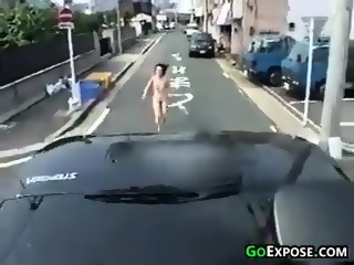 Naked Asian Girl Running Outside