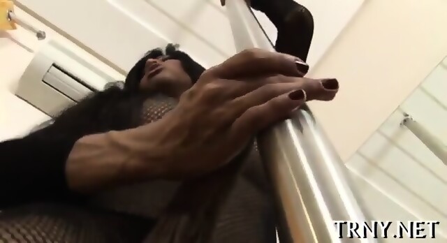 Skinny Tranny Plays With Cock