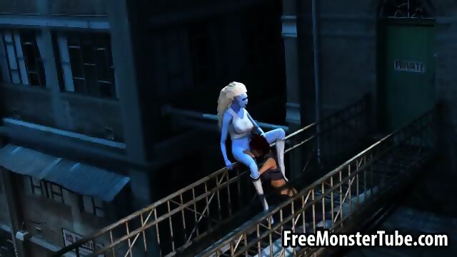 3d Cartoon Blue Lesbian Babe Getting Licked Outdoors