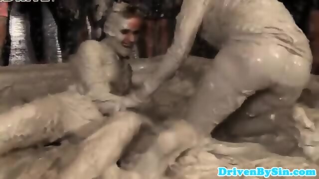 Two European Beauties Wrestling In Mud