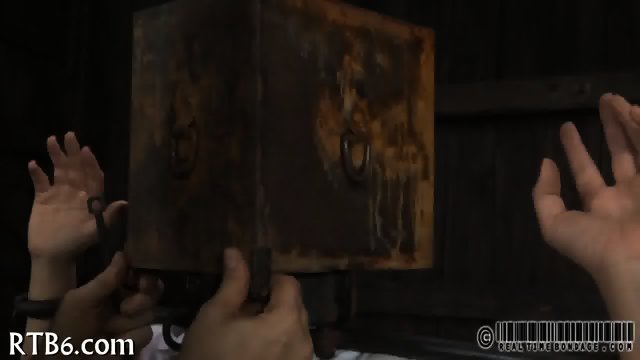 Tied up babe waits lustily