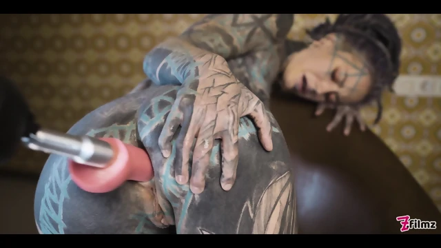 Tattooed Teen Testing Fuck Machine With Her Anal