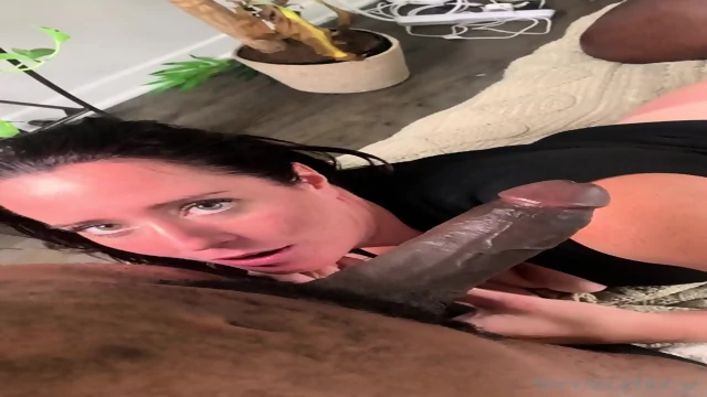 Beautiful green-eyed brunette enjoys a BBC spitroast