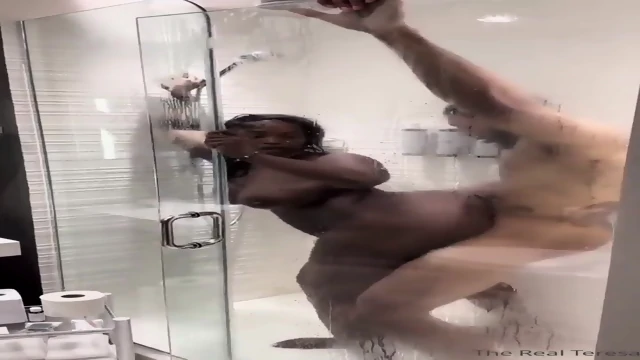 Fat ebony bitch fucked inside the shower