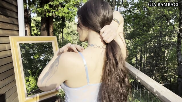 TRANSPARENT DRESS TRY-ON with Mirror View | Baby Blue Mesh Bodycon [4K]