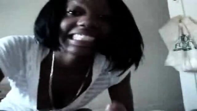Sexy ebony teen sucking on dick in POV