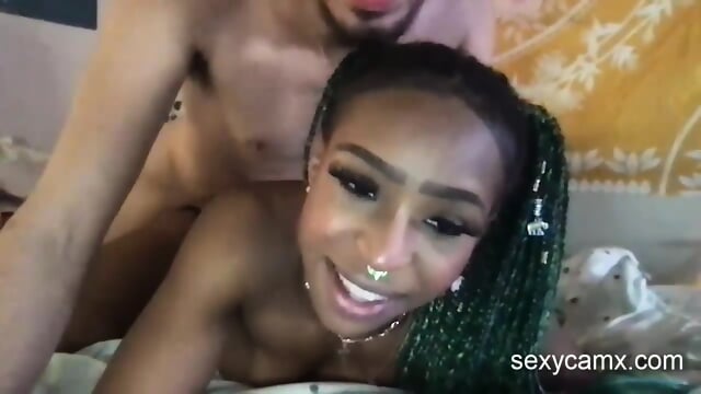 Hot ebony slut gets pounded hard with big cock live at
