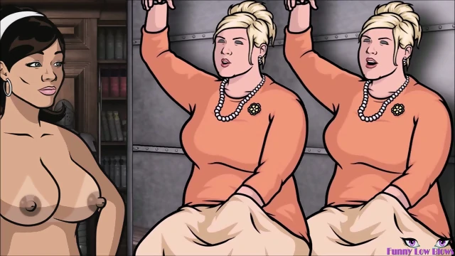 Archer ballbusted by Pam fingering herself, blonde FAT BALLBUSTING kick in the balls