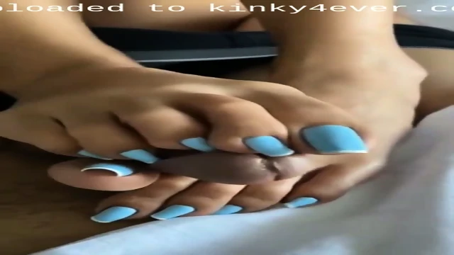 teen 18+ With Turquoise Toe Nails Giving Me A Hot Footjob In Pov