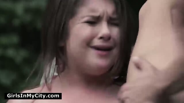 A very beautiful girl sucks and fucks in my yard