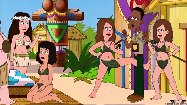 lesbo island LESBIAN BALLBUSTING black man, cartoon kick in the balls