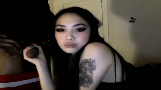 Asian creampied by black guy on webcam