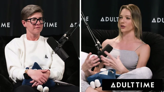 ADULT TIME - Busty Lesbians Octavia Red & Kenna James CAUGHT EATING PUSSY On Podcast Set! FULL SCENE