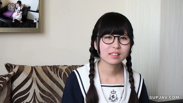 Cute japanese japanese schoolgirl with grasses and pigtails
