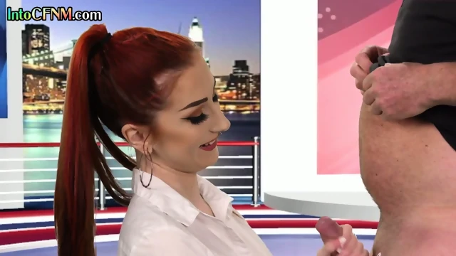 CFNM tv hostess cocksucking news anchor