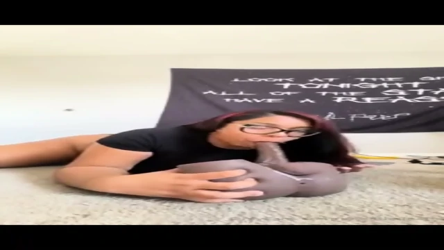 Ebony Riding and Sucking Dildo