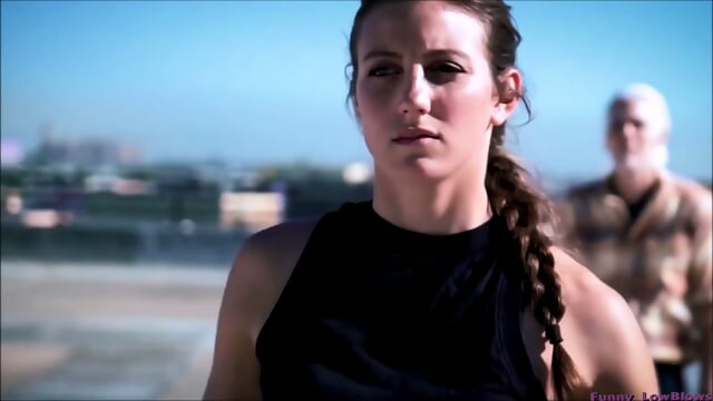 roof male VS female BALLBUSTING FIGHT sexy girl