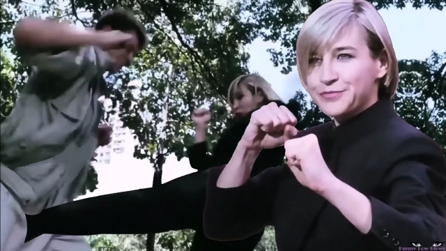 Cynthia Rothrock BUSTING BALLS blonde milf kick in the nuts