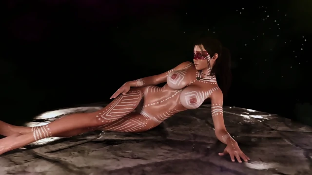 Cunning Lara Croft poses with ritual body paint to pacify tomb guardians