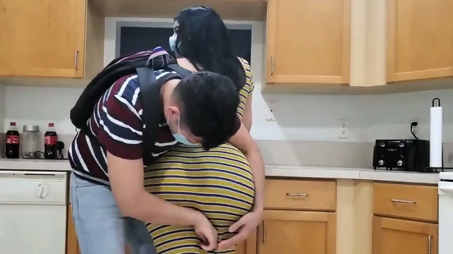Curvy bitch with big ass and tits fucks in the kitchen