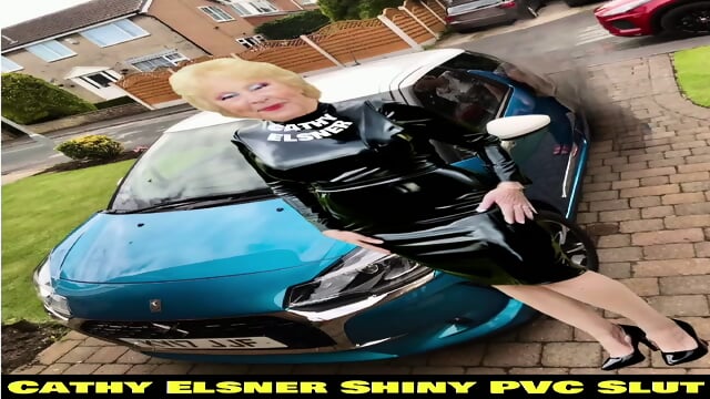 Cathy Porn Slut Kinky Wife High Heels Walk Outdoors Home in Public Dressed in a Shiny PVC Wet Look Fetish Tight Costume Otley