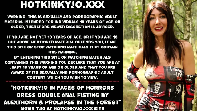 Hotkinkyjo in faces of horrors dress double anal fisting by AlexThorn & prolapse in the forest