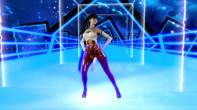 Youthful beauty Eve in provocative bodysuit poses alone against mirror