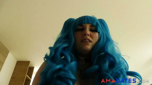 Blue-Haired BBW Cosplayer Gives POV Blowjob and Rides Cock