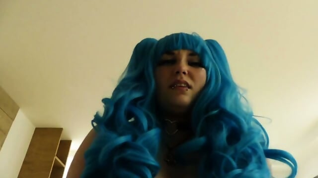 Blue-Haired BBW Cosplayer Gives POV Blowjob and Rides Cock