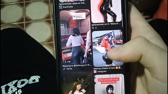 Boy after a hard day at work has fun at home watching girls in leather cosplay and has a lot of fun (official trailer)