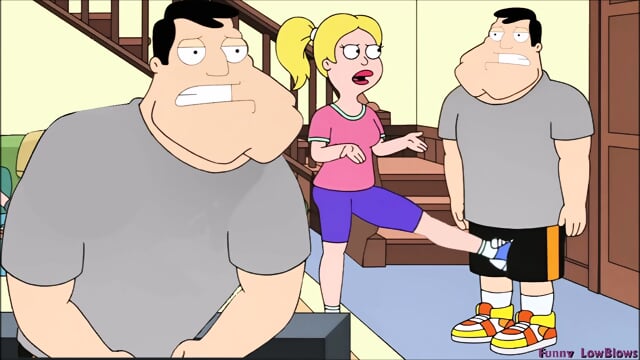 FRANCINE ballbusting STAN in sexy sport suit CARTOON NUTSHOT