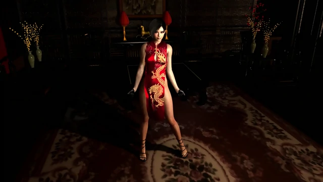 Demure spy Ada Wong in skimpy red dress ready to exchange her body for info