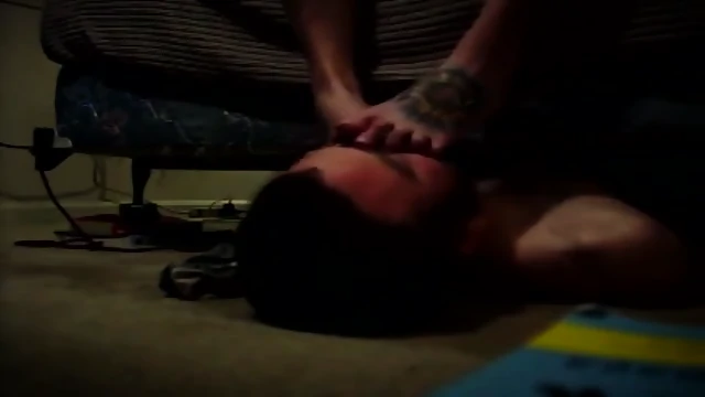 Guy With A Beard Sniffing Sexy Tattooed Amateur Feet On The Floor