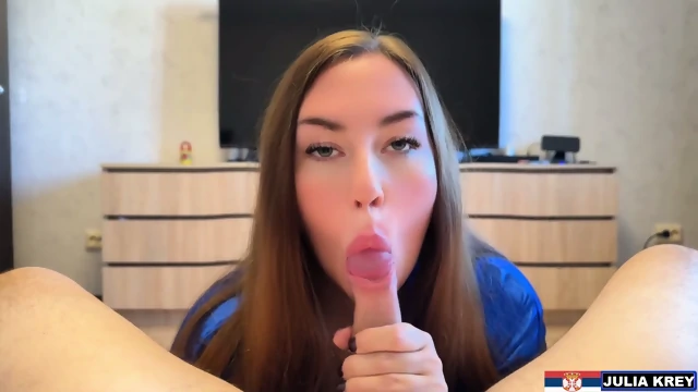 Beautiful Serbian cumshot pov BLOWJOB FINISH cum mouth at 6.16