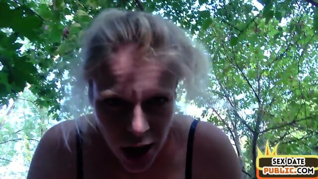 Pierced blonde babe cockriding in public