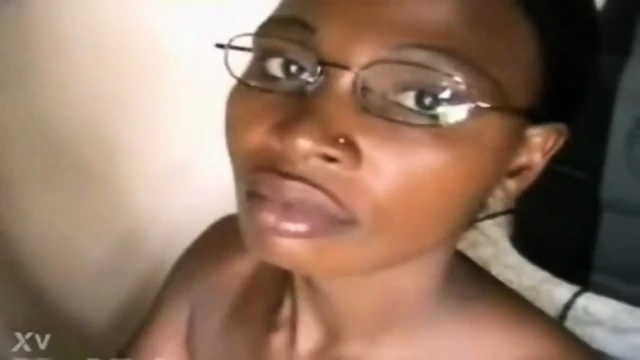 Nerdy ebony cum swallow