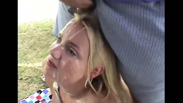 Amateur Blonde Teen in public gangbang bukkake