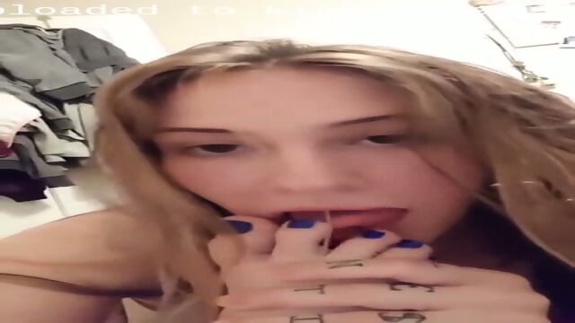 Tattooed Beauty Licking Her Pretty Toes With Blue Nail Polish Up Close  Kinky4Ever