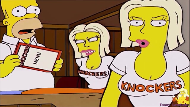 extra boobs BARTENDER BALLBUSTING client watching her tits, Simposons kick in the balls