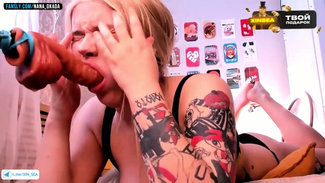 naughty blonde sensually cums from the caresses of masturbation