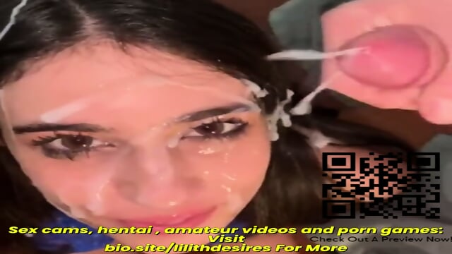 Naughty girl getting cum on her husband and boyfriend's face