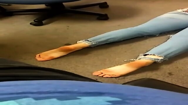 Dark Haired Woman In Blue Jeans Poses Barefoot On The Floor  Kinky4Ever