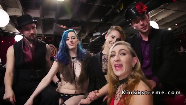 Black and white slaves at orgy bdsm party