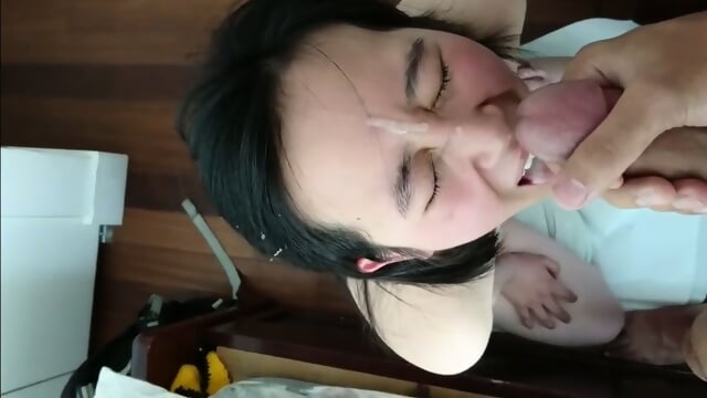 Amateur Asian Girl Gives a Blowjob and Receives a Facial at Home