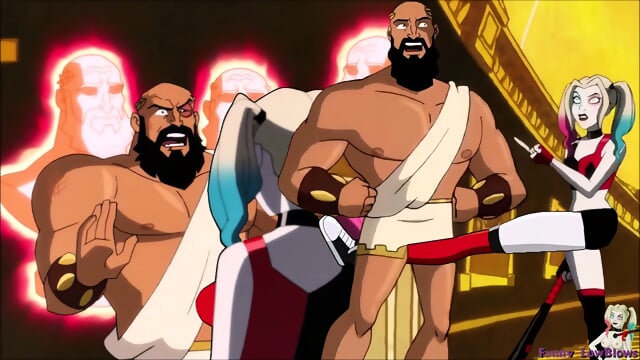 HARLEY QUINN ballbusting ZEUS cartoon kick in the balls