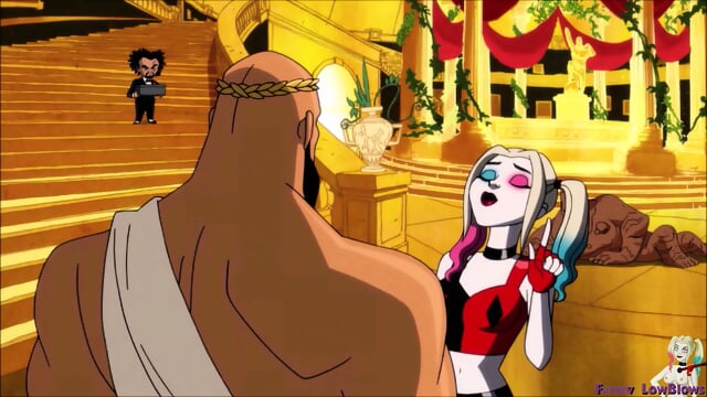 HARLEY QUINN ballbusting ZEUS cartoon kick in the balls