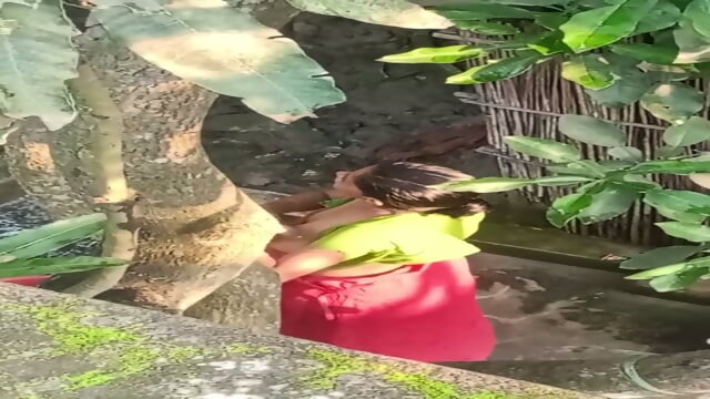 Village aunty petticoat removed boob show after bath