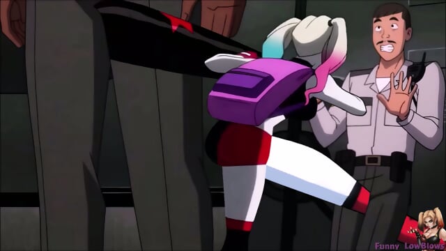 ballbuster HARLEY QUINN ballbusting 2 guards with kicks & bat