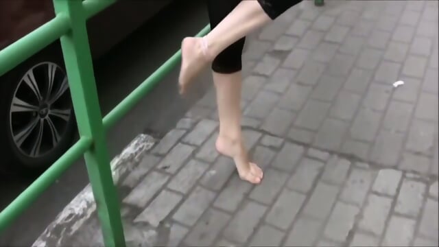 Delicious Blonde Girl Walking Barefoot Exposing Her Feet Outdoors  Kinky4Ever