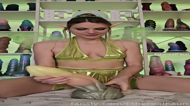 Petite size queen w monster toy